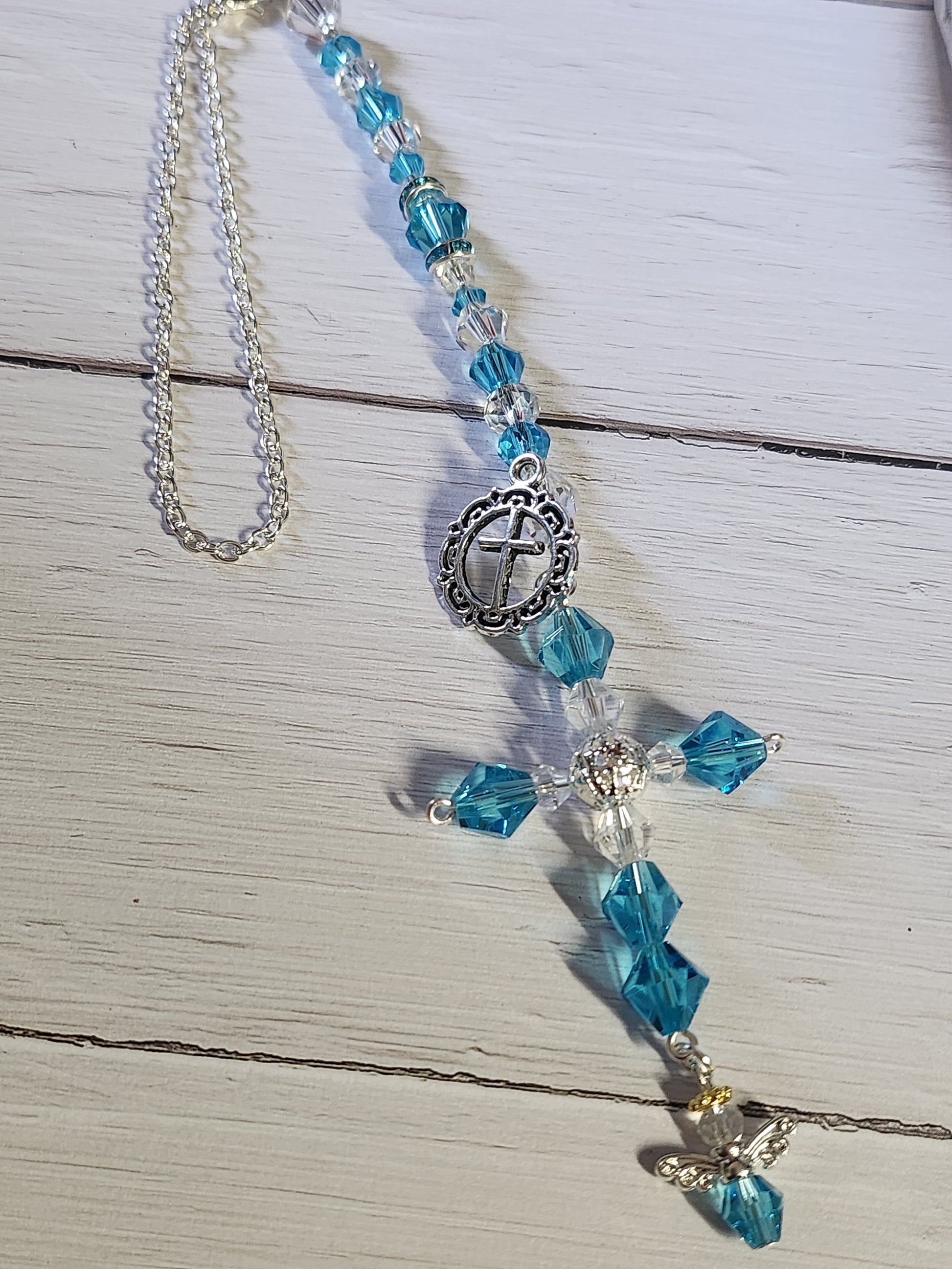 Crystal Angel Suncatcher Car Charm, Turquoise Blue Rear View Mirror Charm