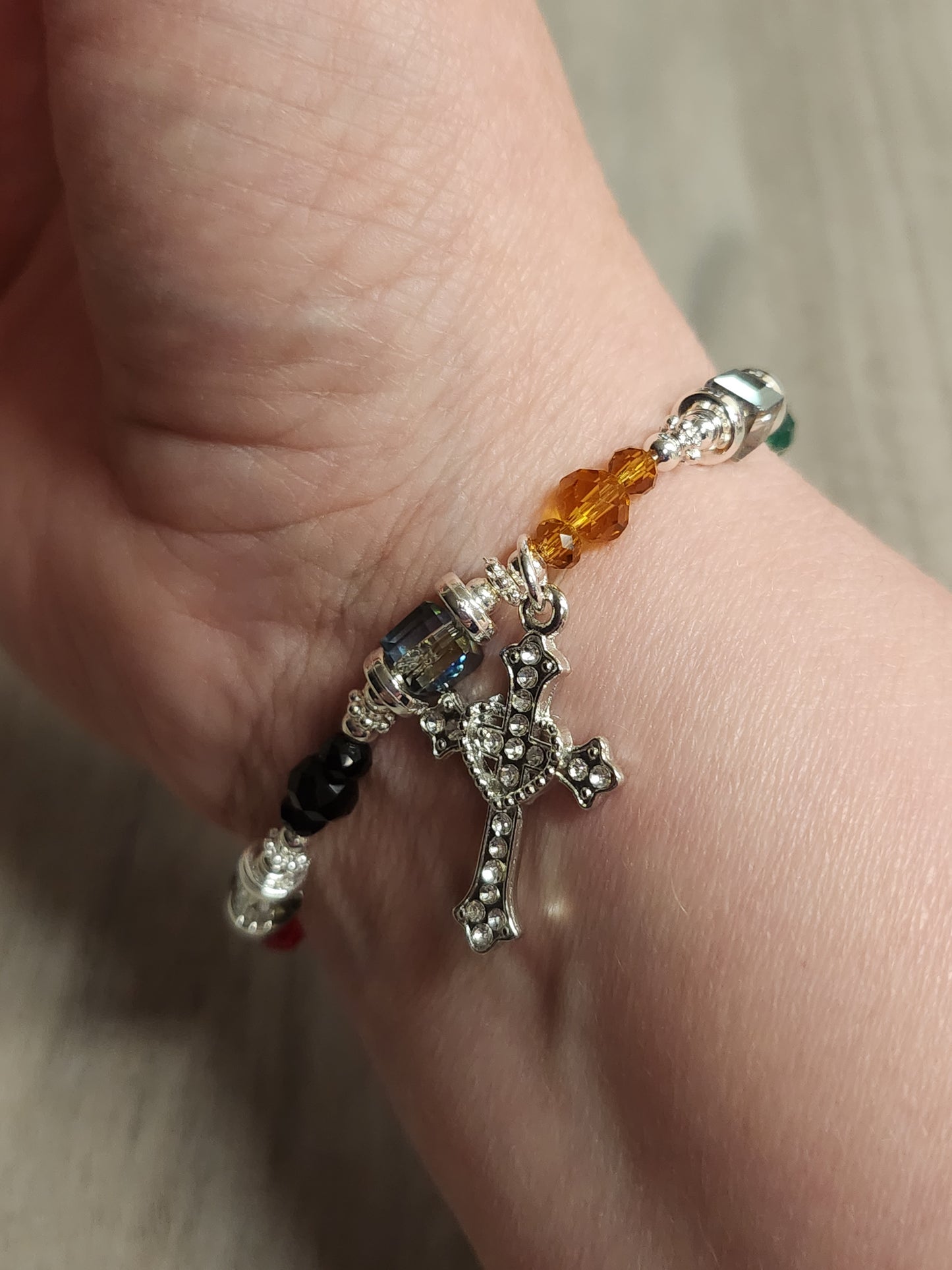 Crystal Salvation Bracelet w/ Rhinestone Cross Dangle