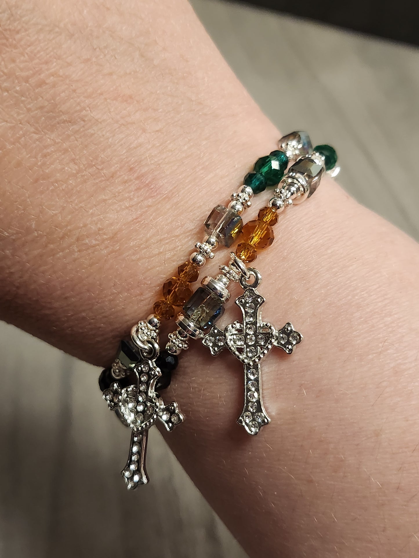 Crystal Salvation Bracelet w/ Rhinestone Cross Dangle