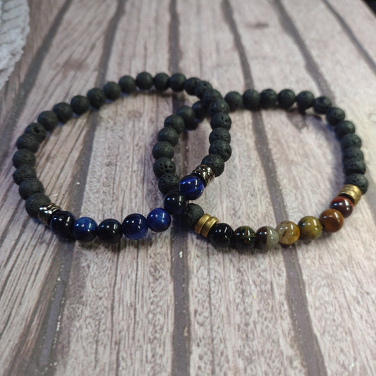 Natural Cats Eye and Lava Stone Bracelet