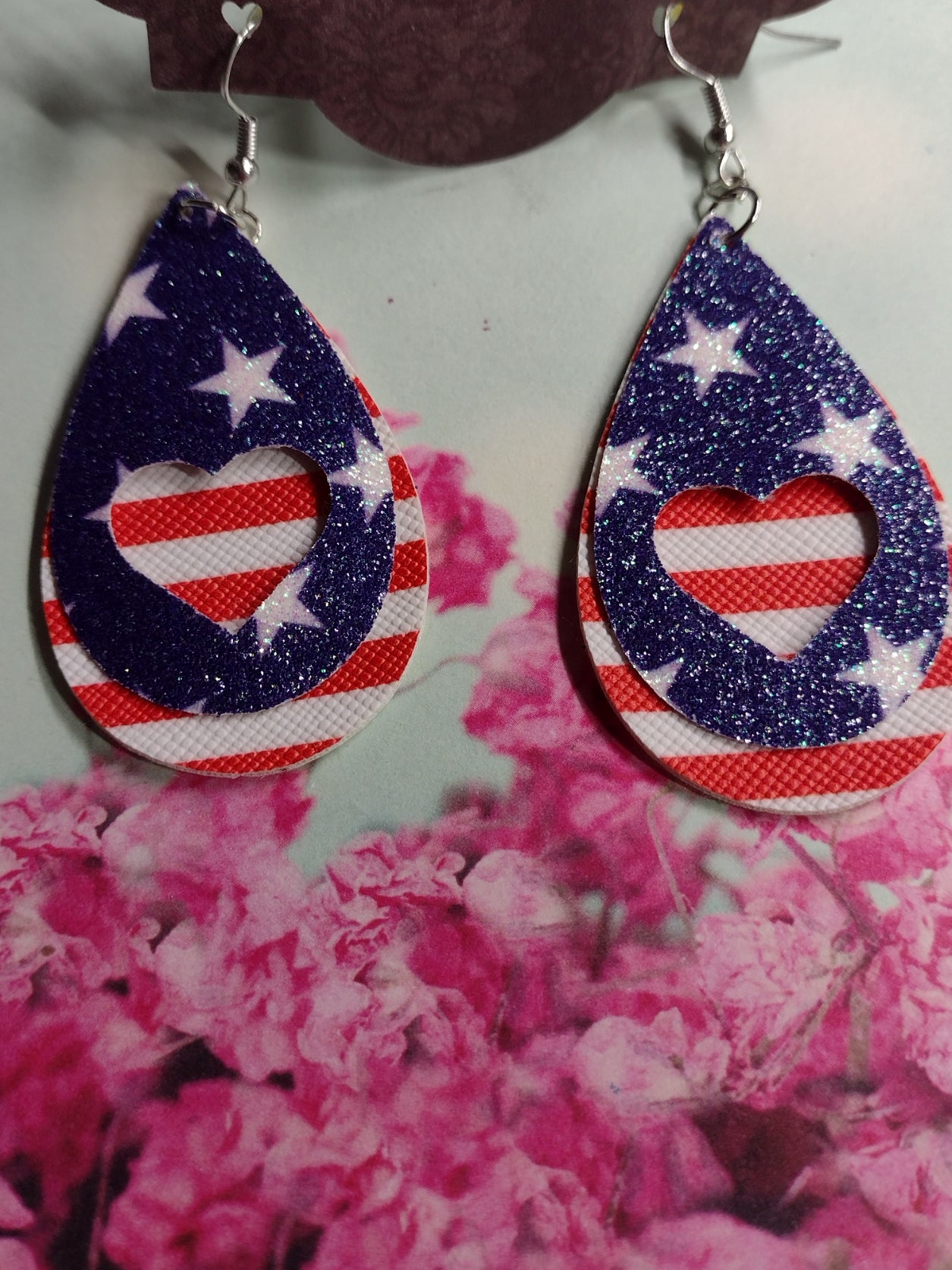 American Flag Star Shape Hollowed Wood Drop Earrings | deals
