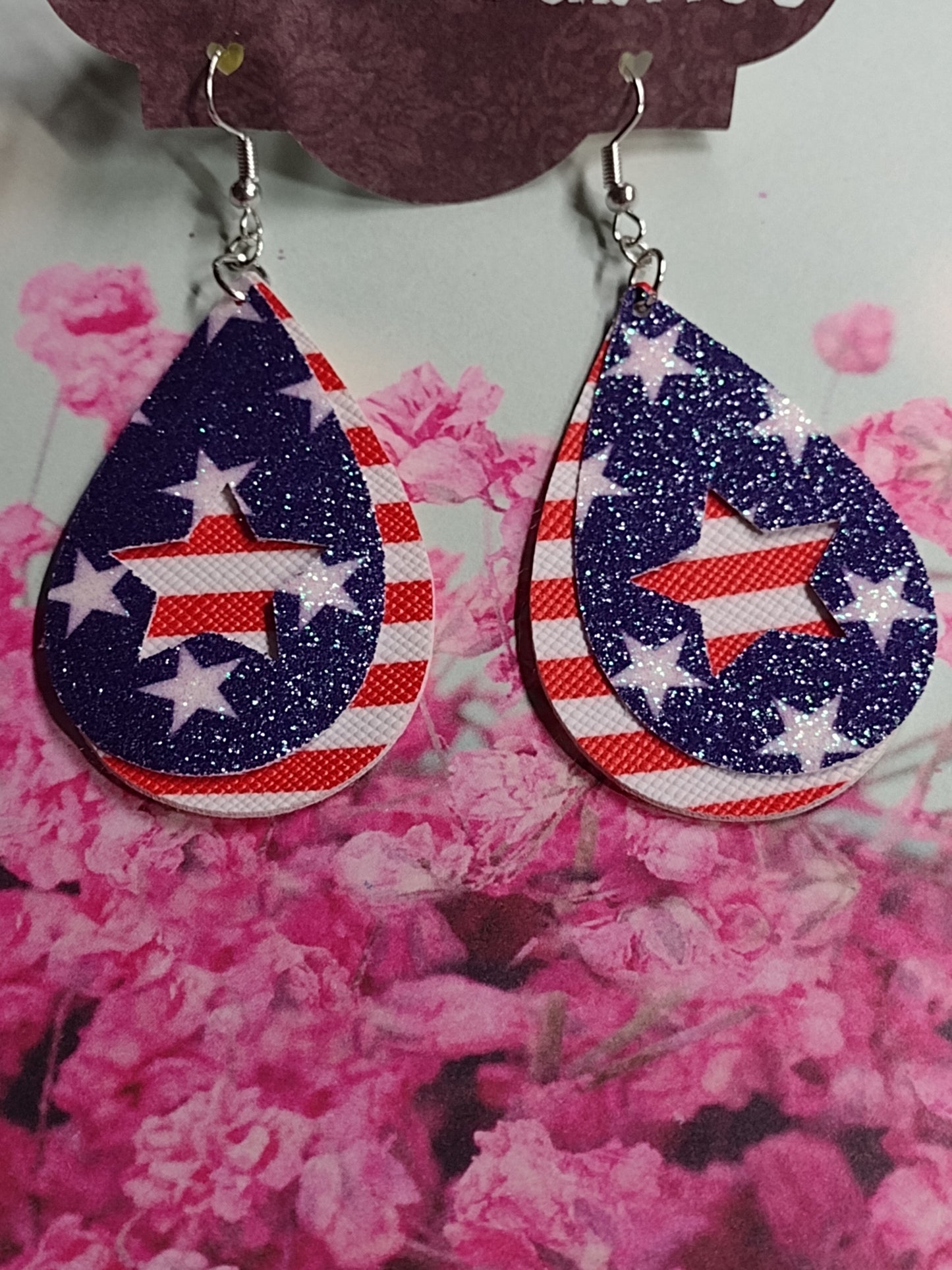 American Flag Style Faux Leather Earrings