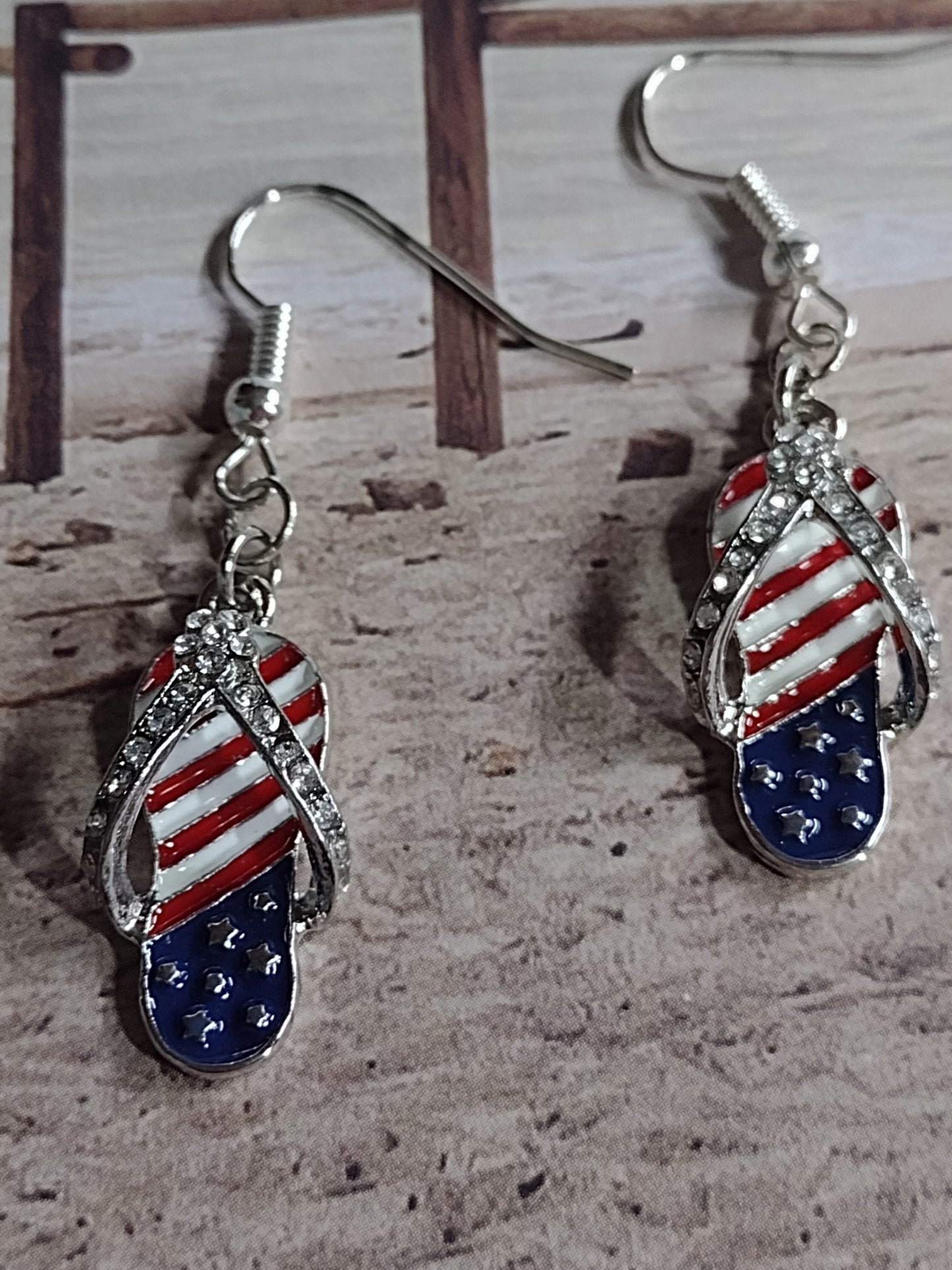 Rhinestone Americana Flip Flop Dangle Earrings