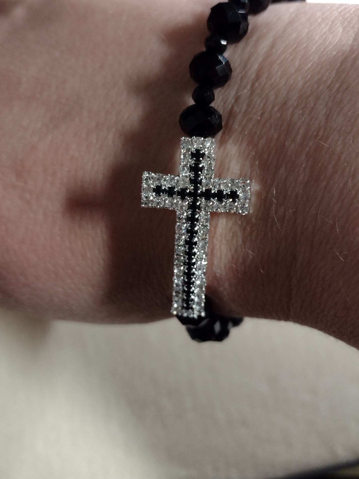 Black/Clear Rhinestone Cross Black Briolette Bracelet