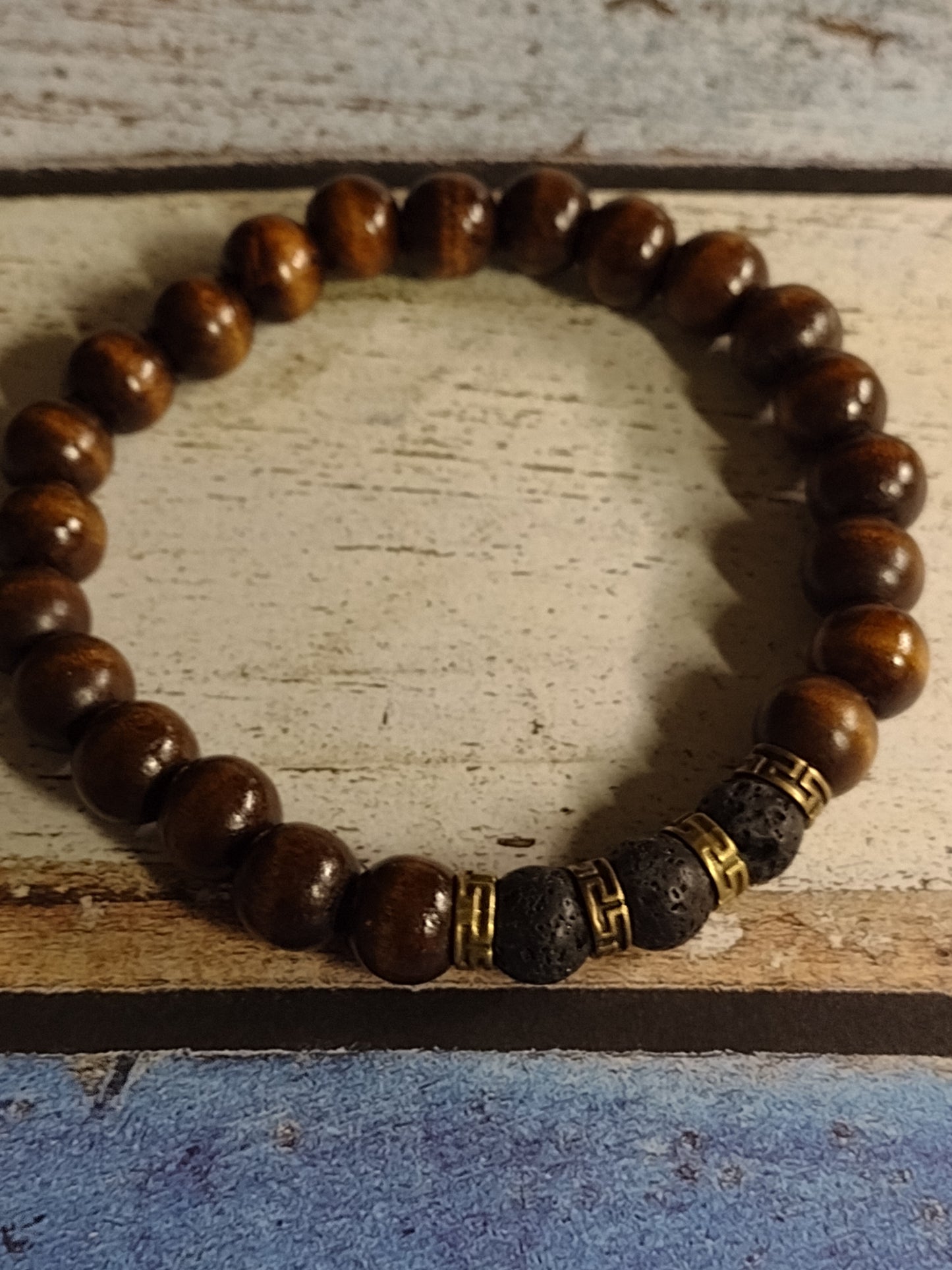 Wood and Lava Beaded Stretch Bracelet