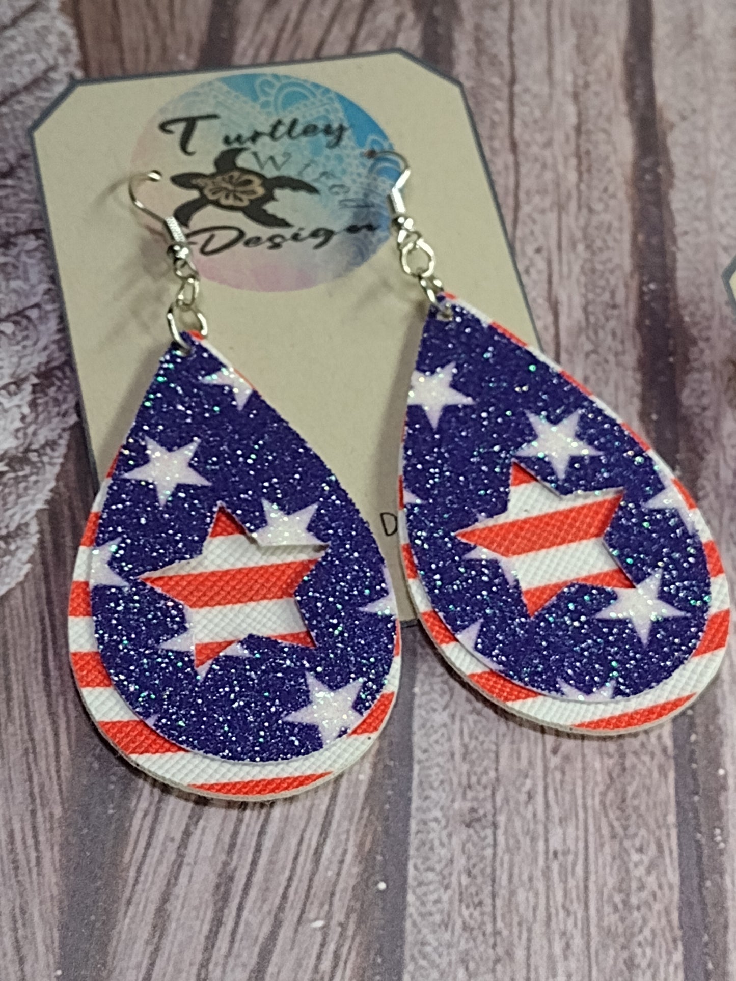 American Flag Style Faux Leather Earrings