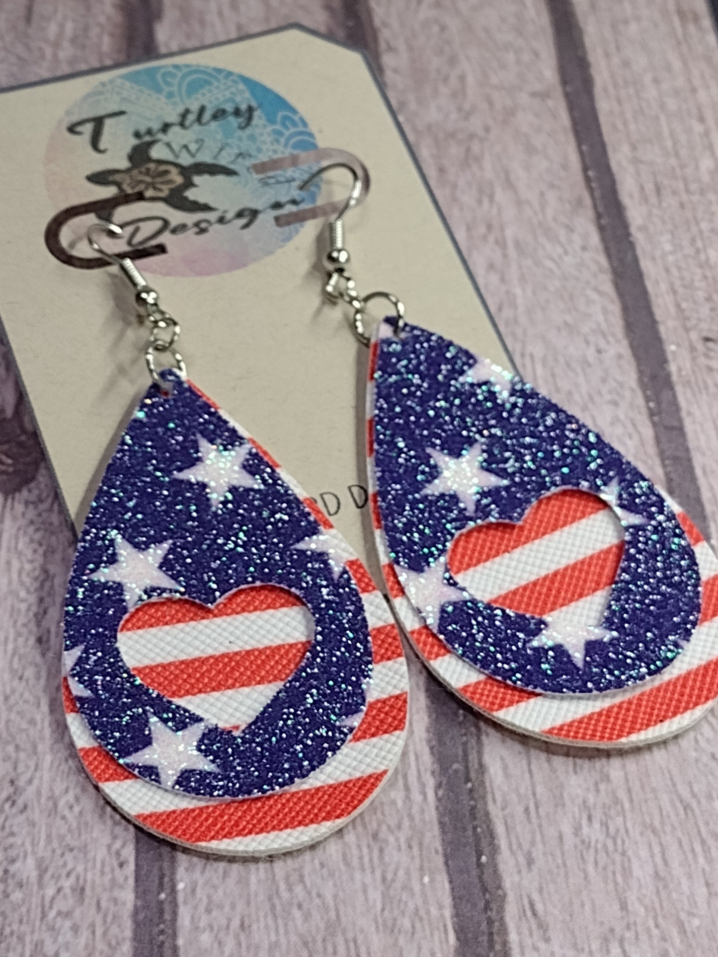 American Flag Style Faux Leather Earrings