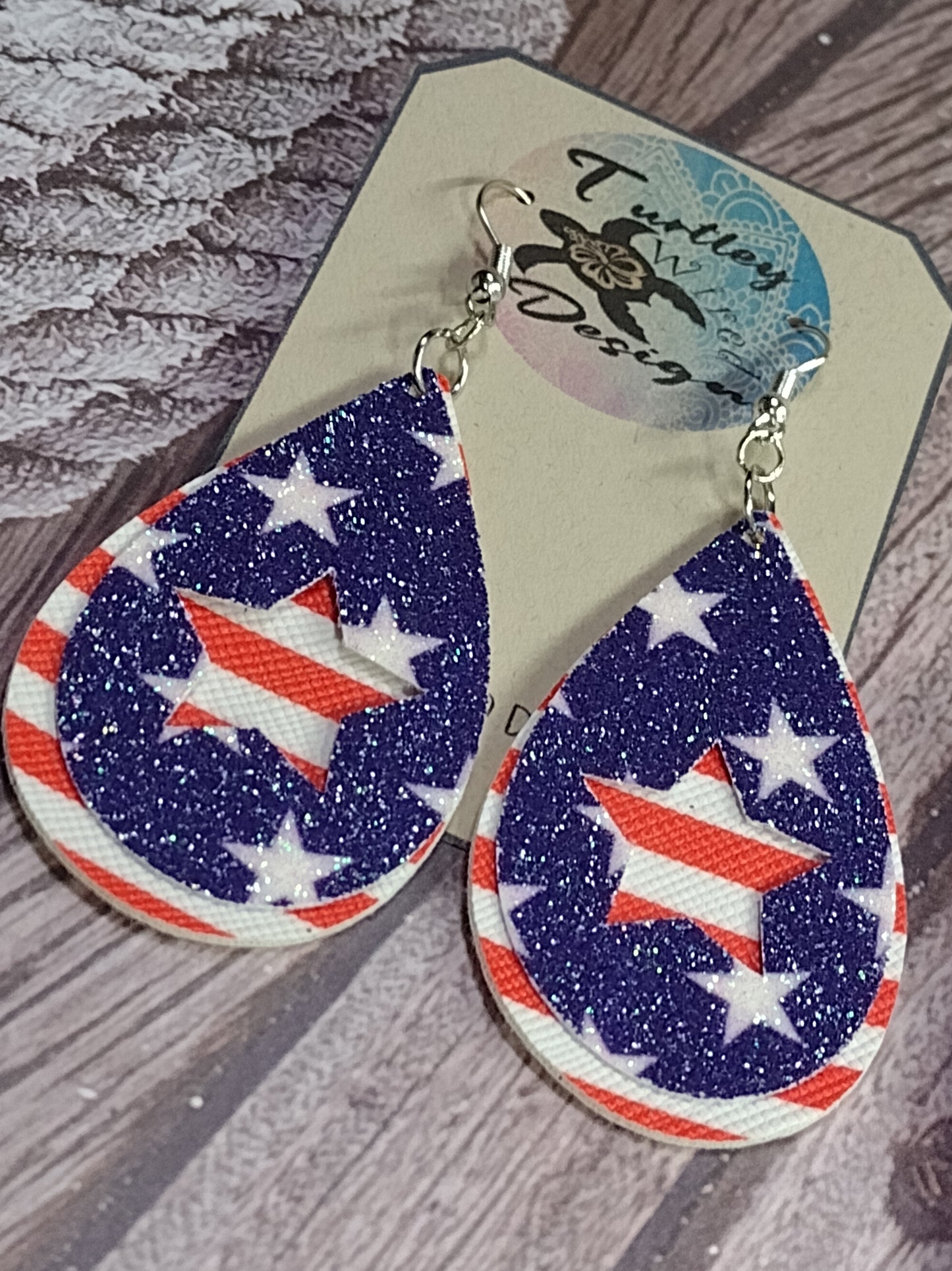 American Flag Style Faux Leather Earrings