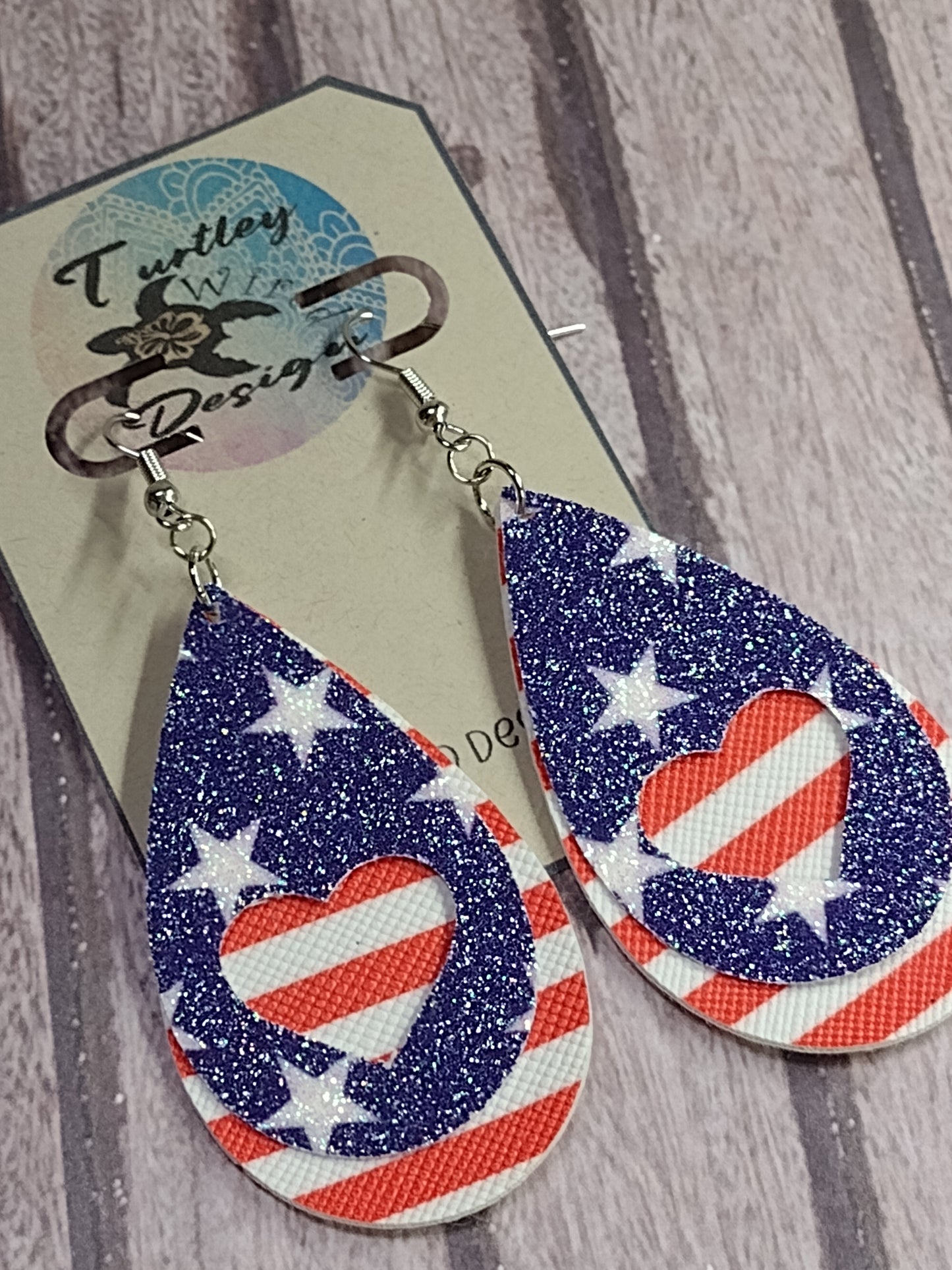 American Flag Style Faux Leather Earrings