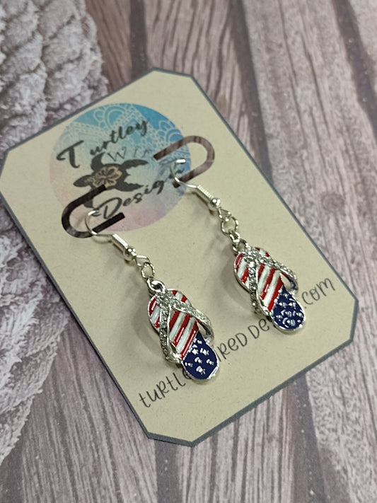 Rhinestone Americana Flip Flop Dangle Earrings