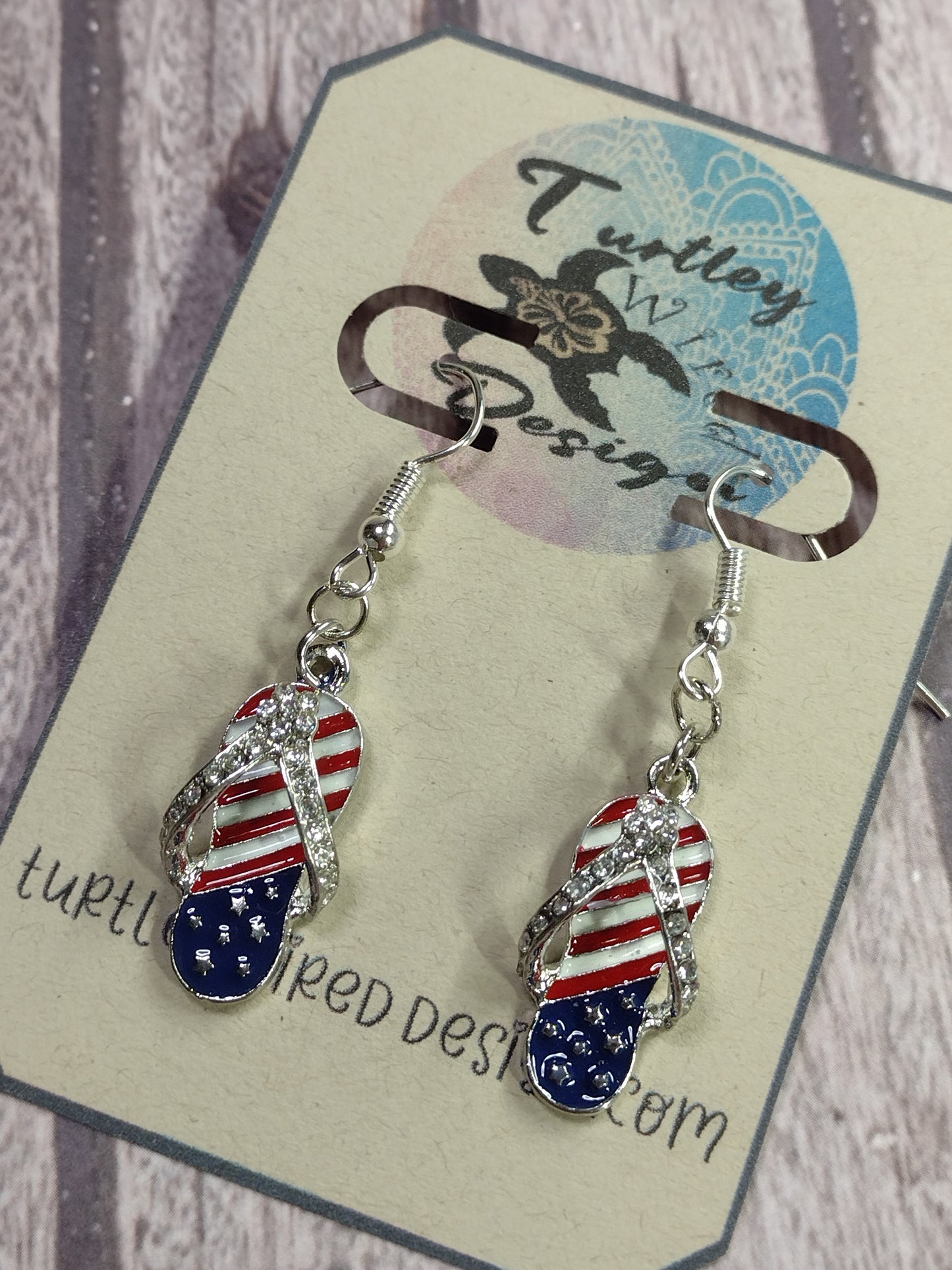 Rhinestone Americana Flip Flop Dangle Earrings