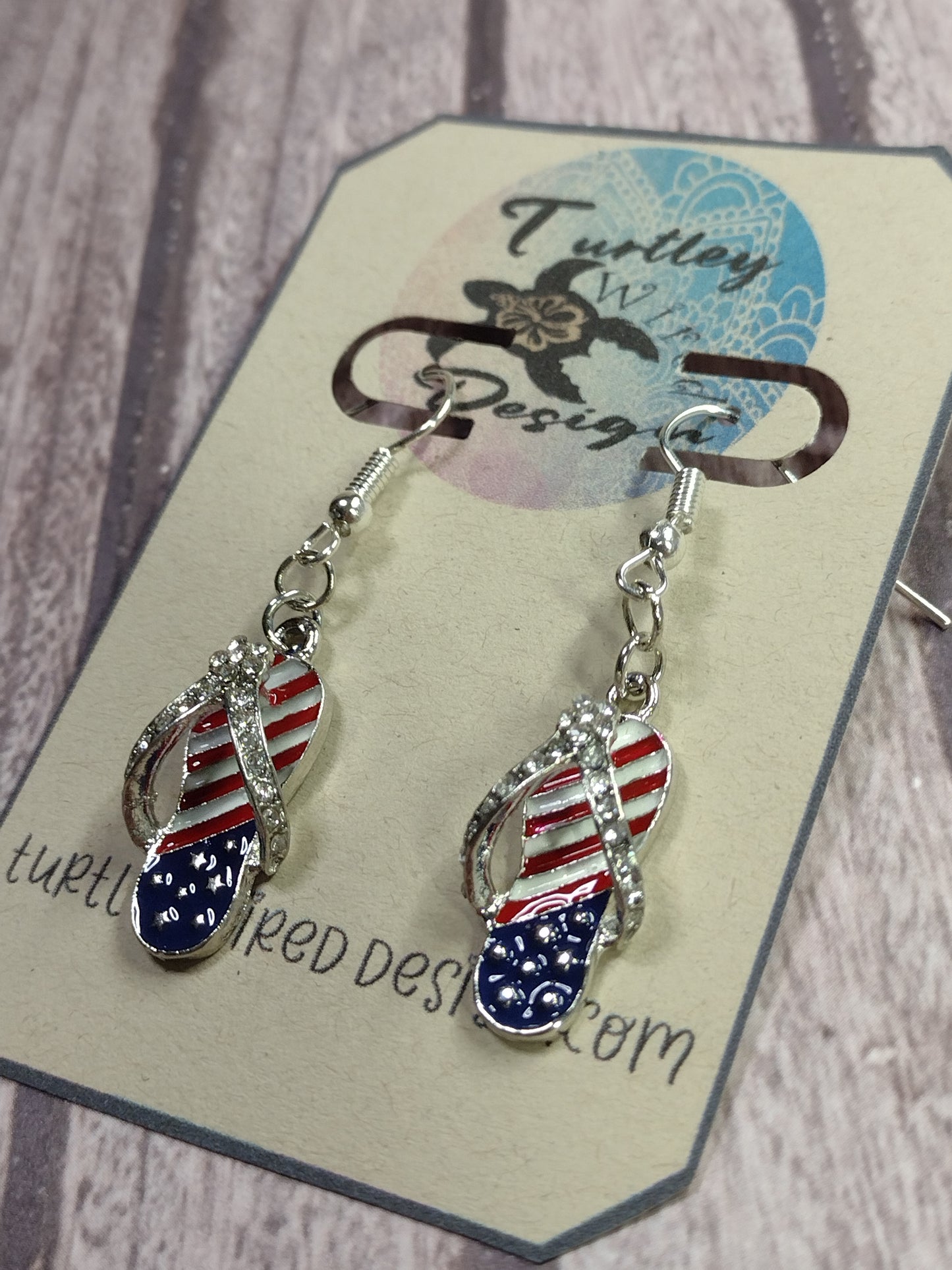 Rhinestone Americana Flip Flop Dangle Earrings