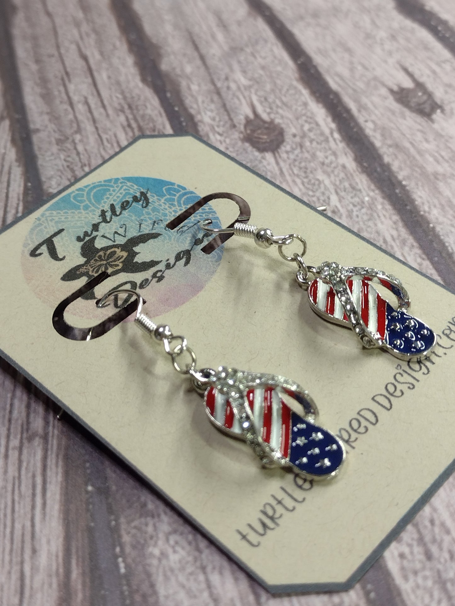 Rhinestone Americana Flip Flop Dangle Earrings