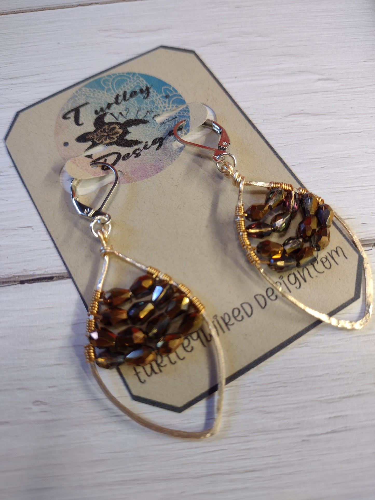 Wire Wrapped Beaded Marquise Shaped Earrings