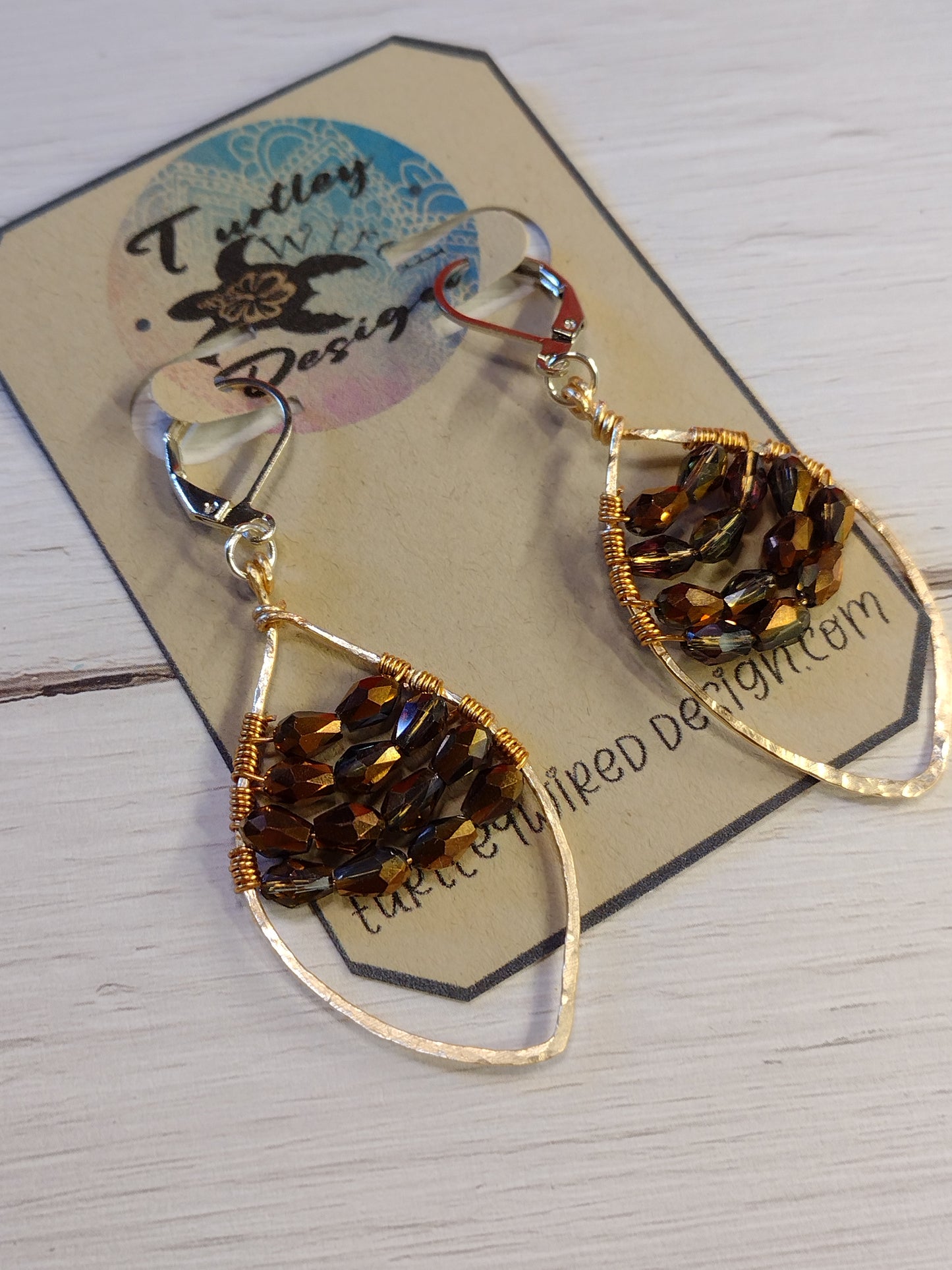 Wire Wrapped Beaded Marquise Shaped Earrings