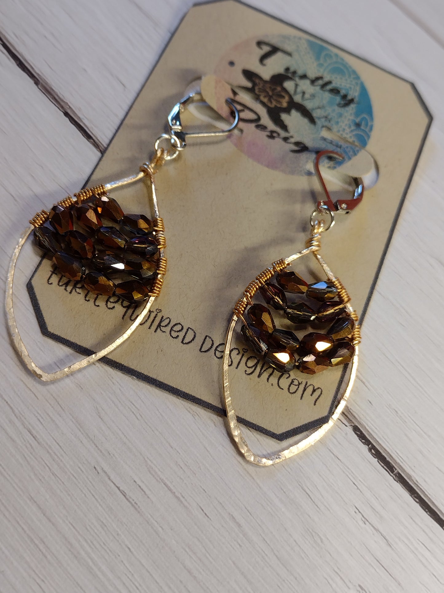 Wire Wrapped Beaded Marquise Shaped Earrings