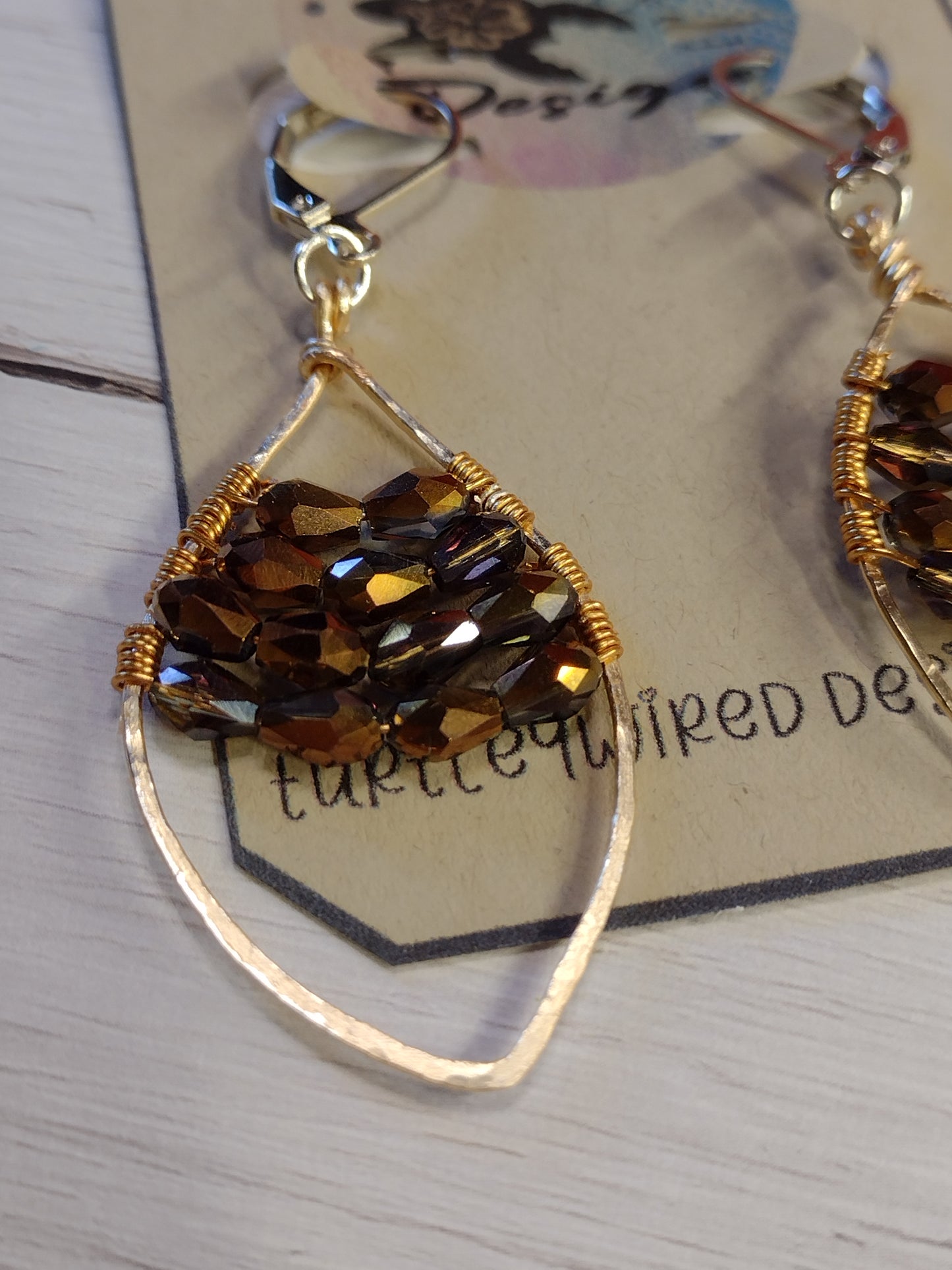 Wire Wrapped Beaded Marquise Shaped Earrings