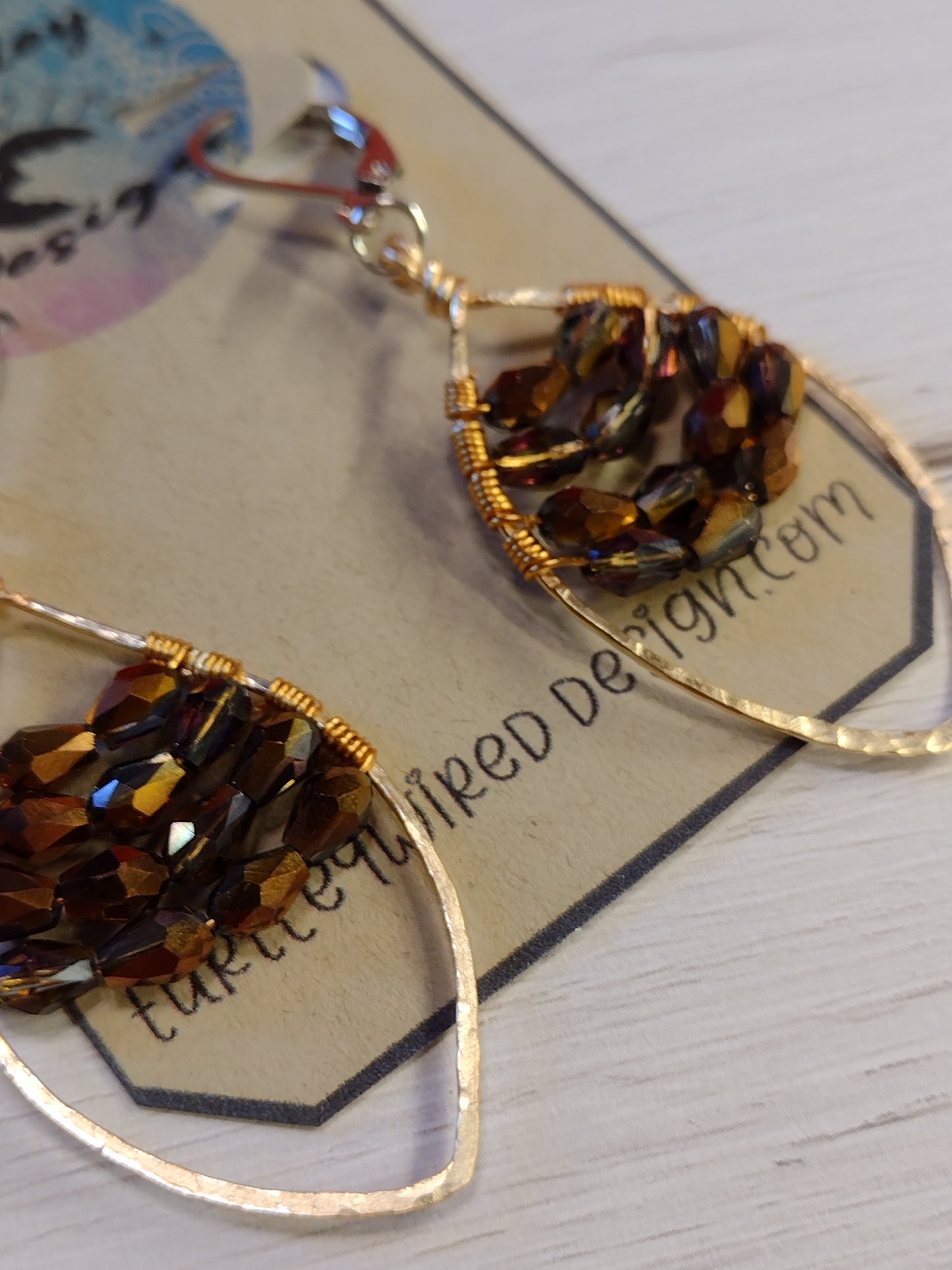 Wire Wrapped Beaded Marquise Shaped Earrings