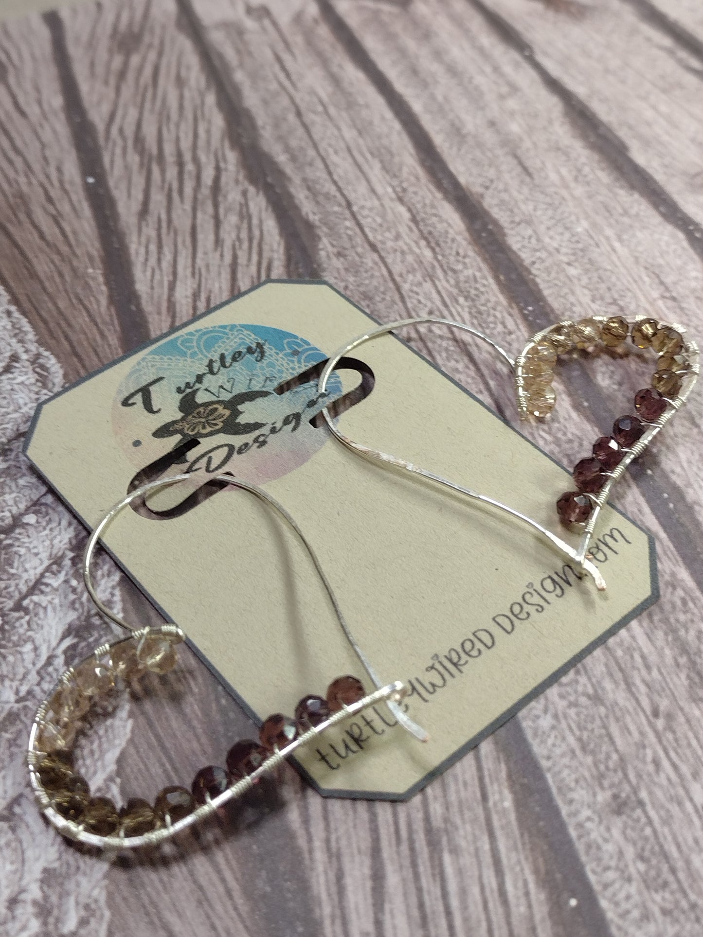 Wire & Ombre Crystal Wrapped Floating Heart Earrings