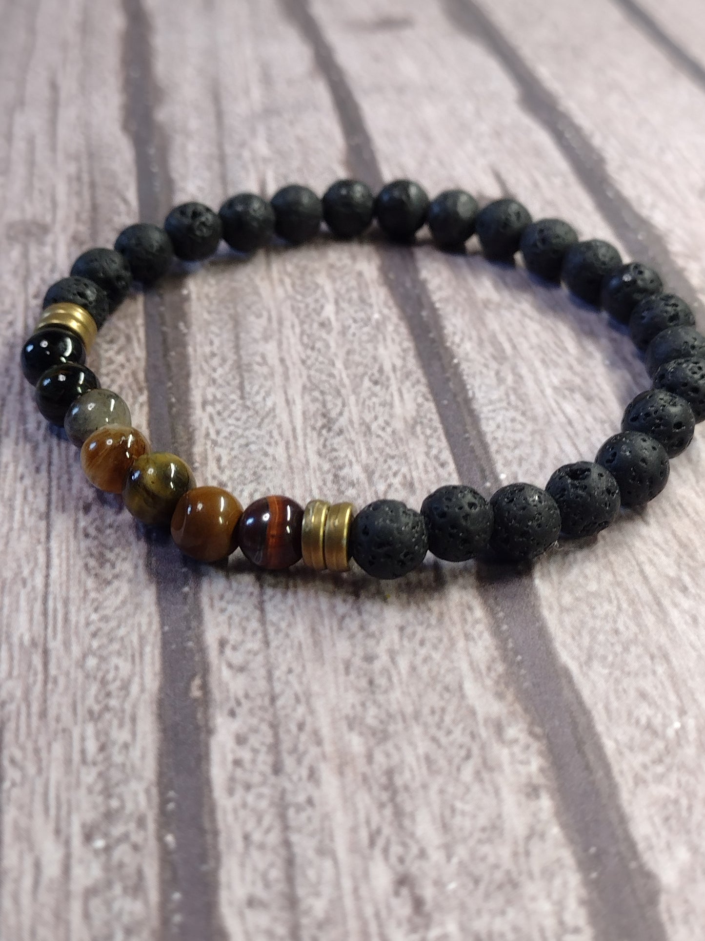 Natural Cats Eye and Lava Stone Bracelet