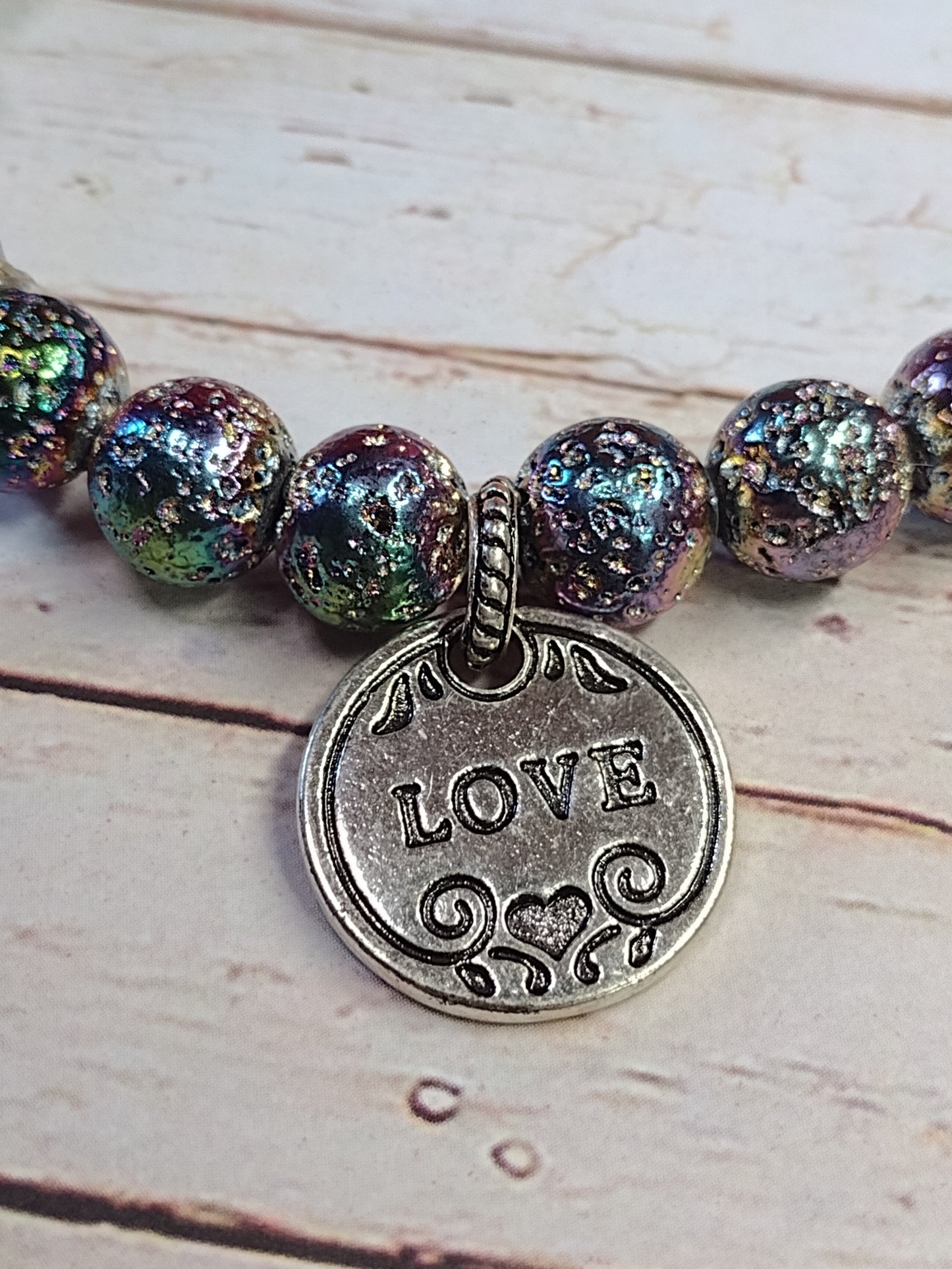 Rainbow Metallic Lava Bead Bracelet