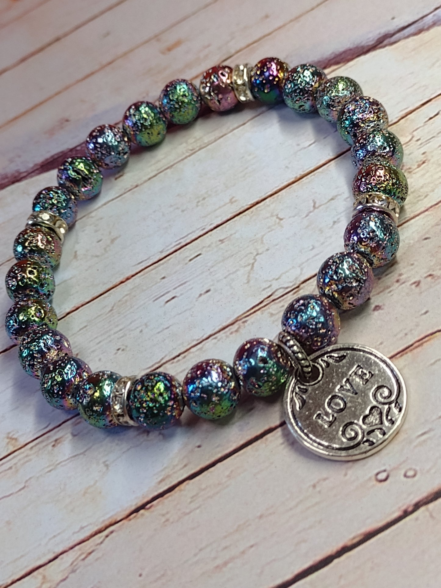 Rainbow Metallic Lava Bead Bracelet