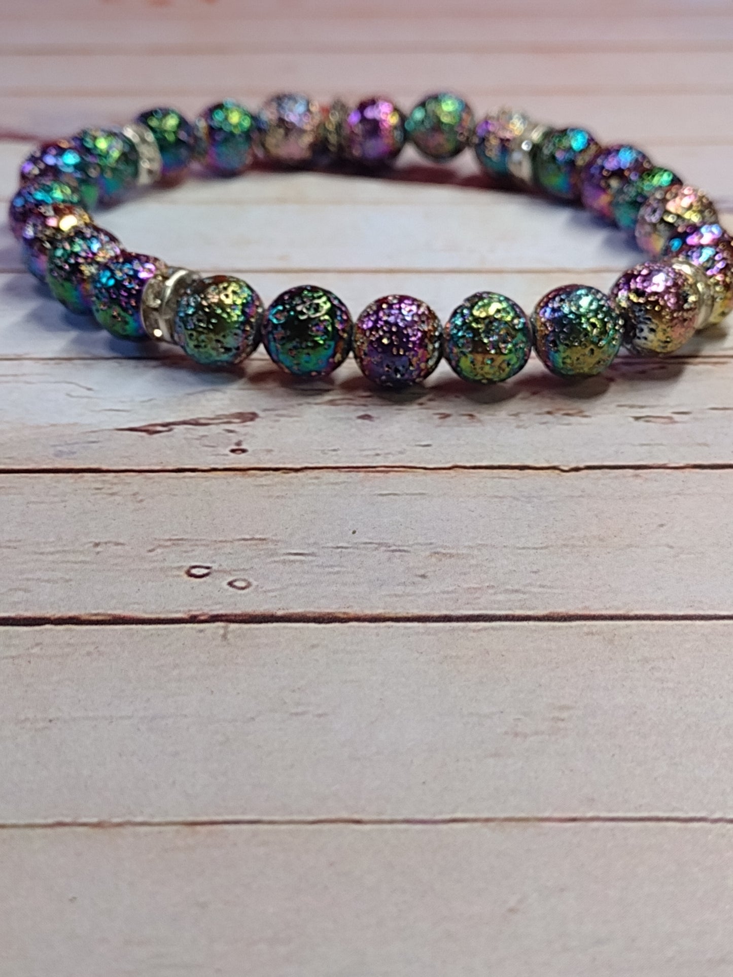 Rainbow Metallic Lava Bead Bracelet