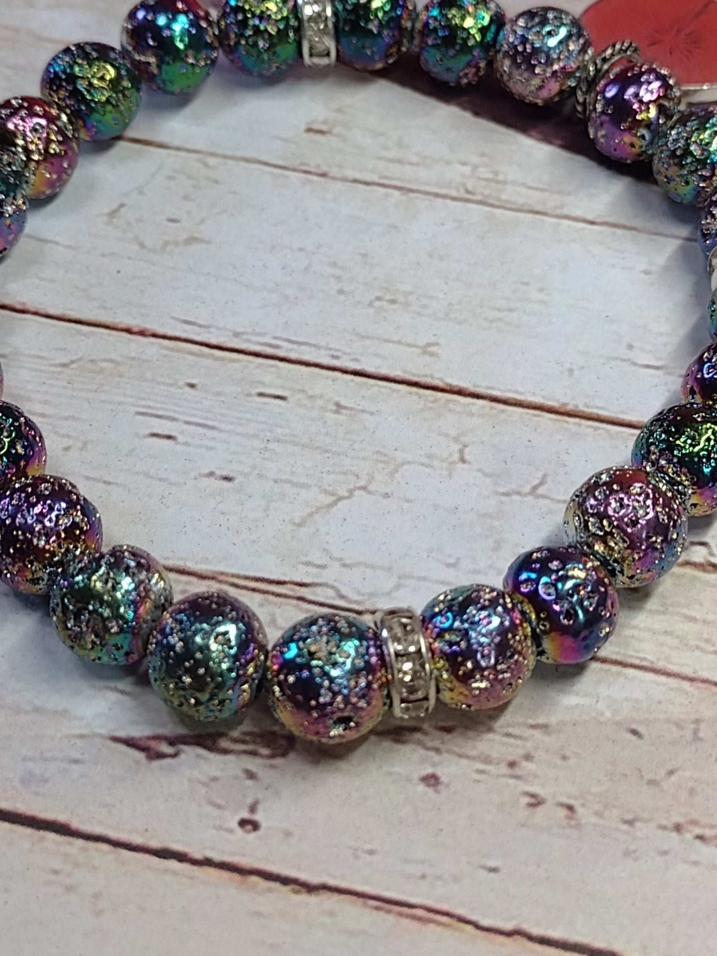 Rainbow Metallic Lava Bead Bracelet