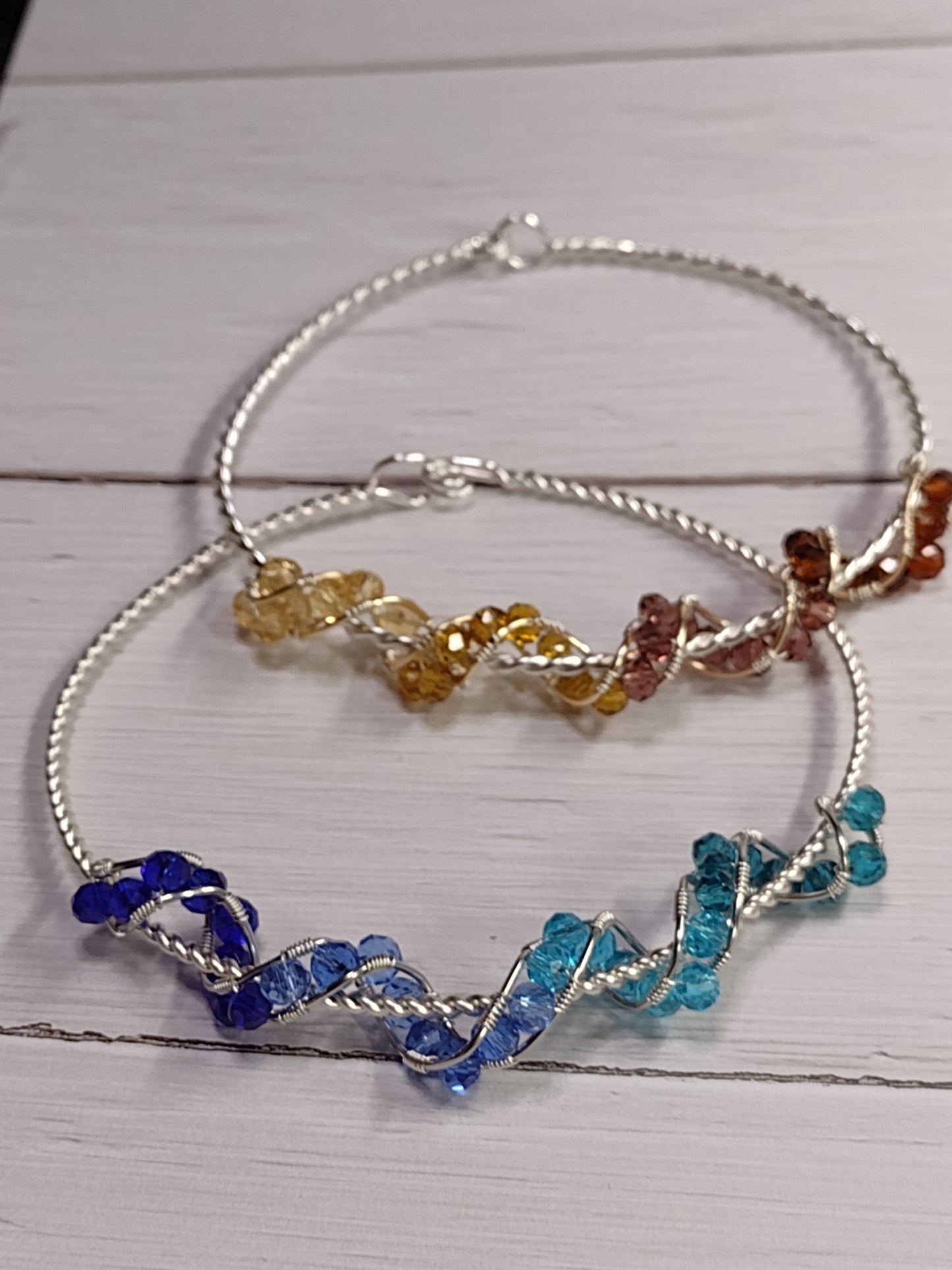 Ombre Crystal Twisted Wire Bangle Bracelet