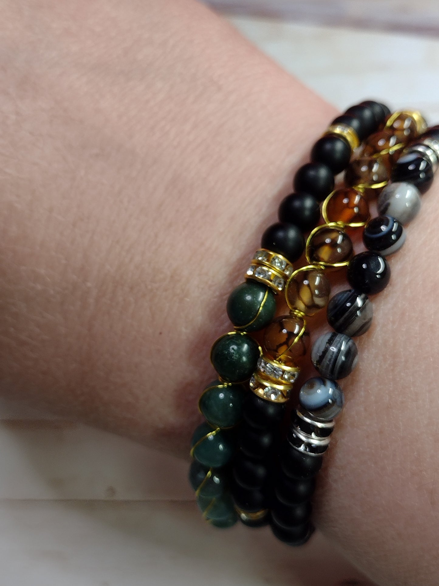 Natural Agate Beaded Stretch Bracelets