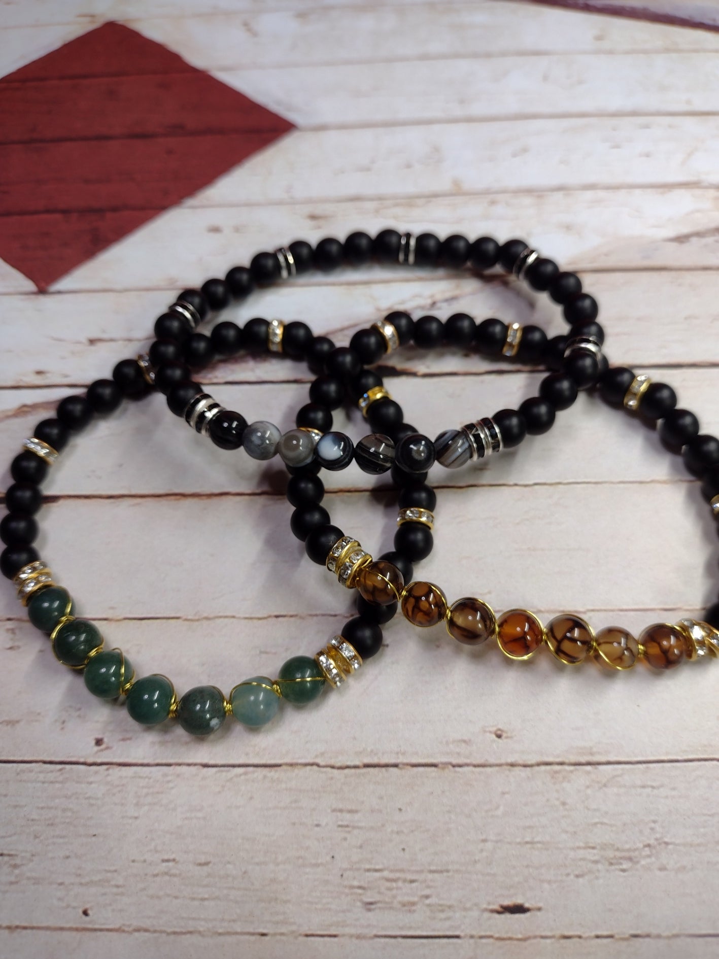 Natural Agate Beaded Stretch Bracelets