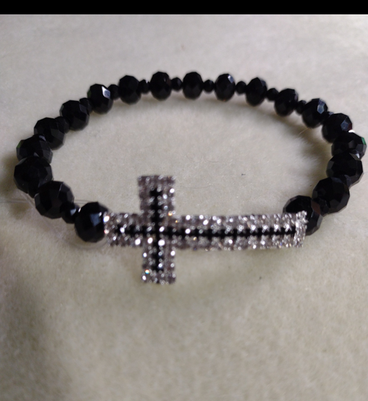 Black/Clear Rhinestone Cross Black Briolette Bracelet