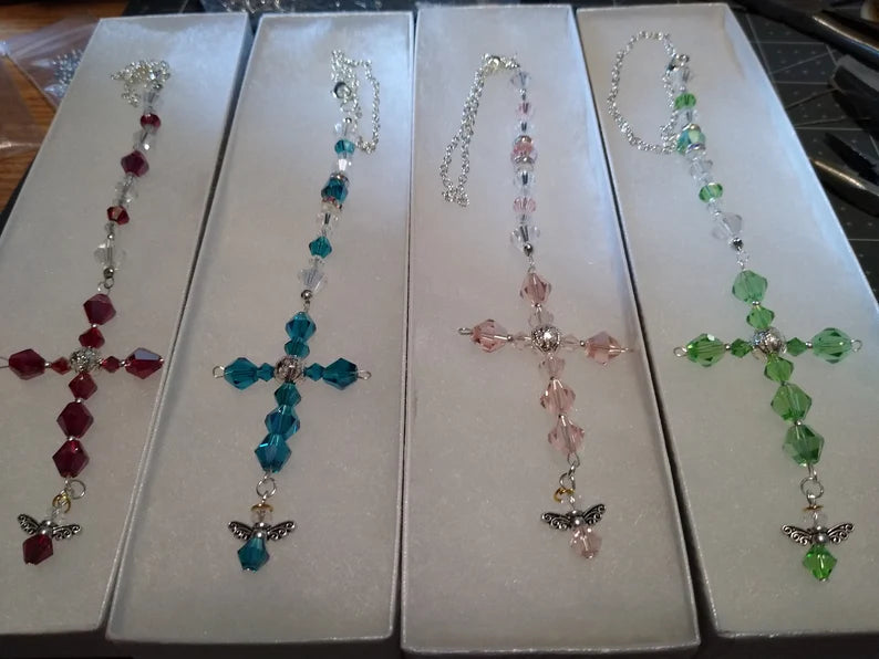 Crystal Cross Rear View Mirror Suncatchers